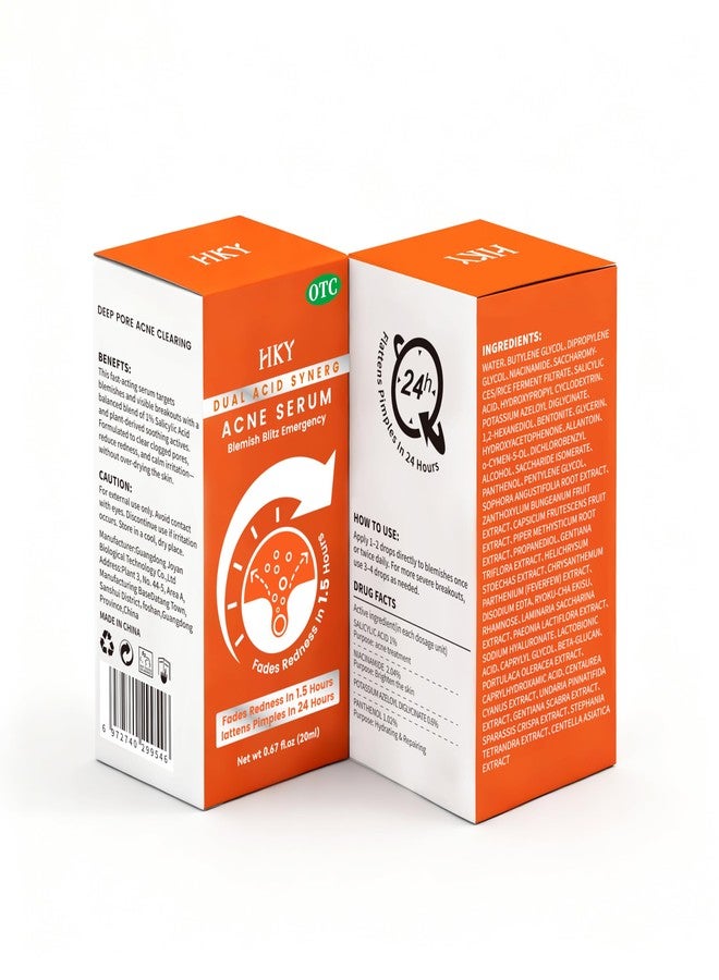 HKY - Acne Serum For Face, 1.5 Hour Blemish Blitz Emergency Anti Acne Treatment To Reduce Redness With Salicylic Acid, Niacinamide, Panthenol, Retinol - Prone Skin - Image 2